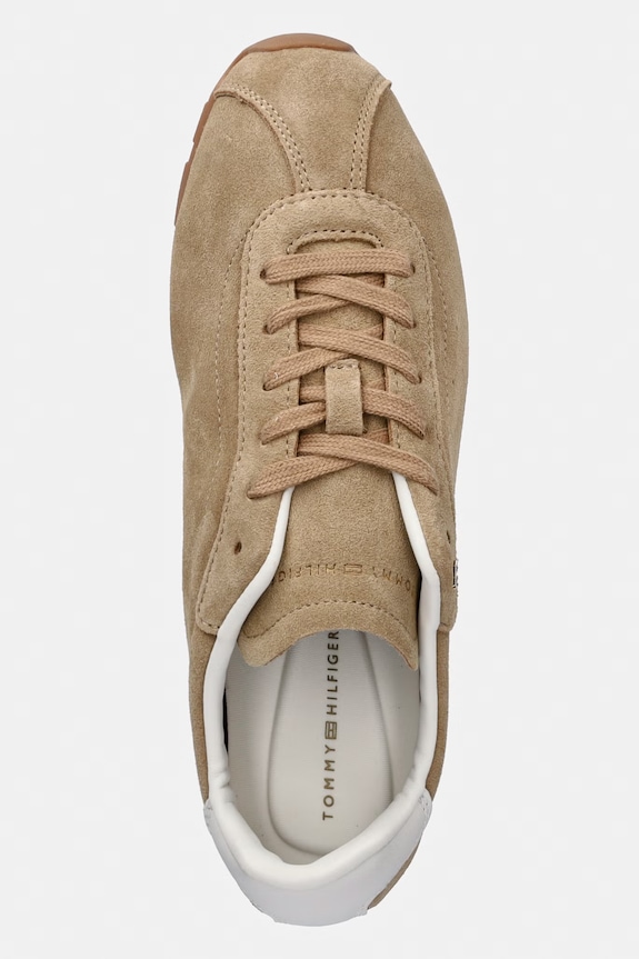 Tommy Hilfiger TH BELLA LOW RUNNER SUEDE sneakers da donna in scamoscio beige FW0FW09189