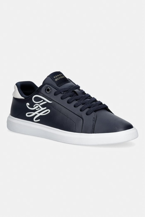 Tommy Hilfiger TH ICON COURT SCRIPT sneakersy damskie skórzane granatowy FW0FW09363