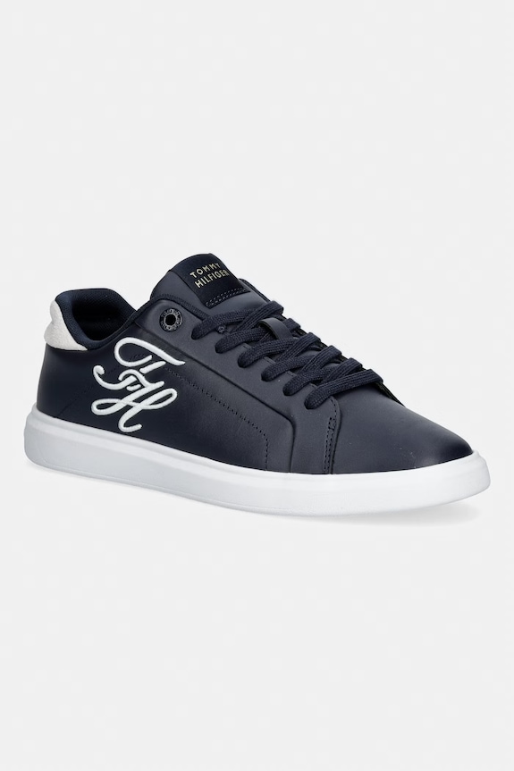 Tommy Hilfiger TH ICON COURT SCRIPT sneakersy damskie skórzane granatowy FW0FW09363