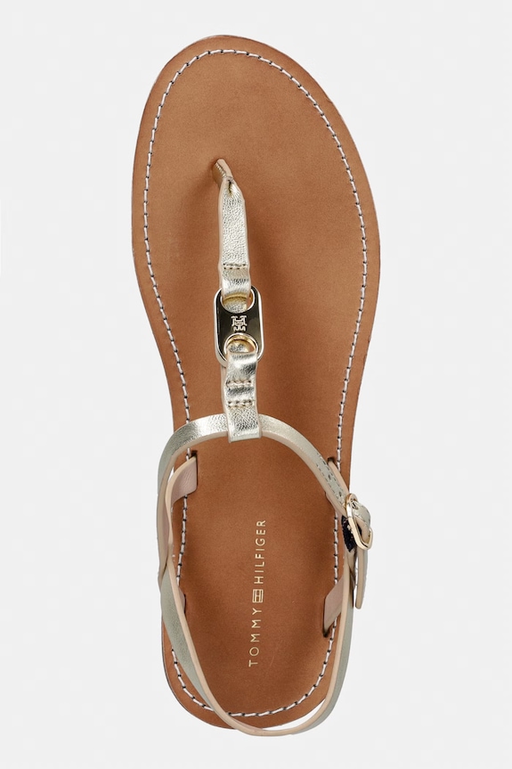 Tommy Hilfiger szandál lapos sarkú női bőr LEATHER THONG SANDAL GOLD arany FW0FW09331