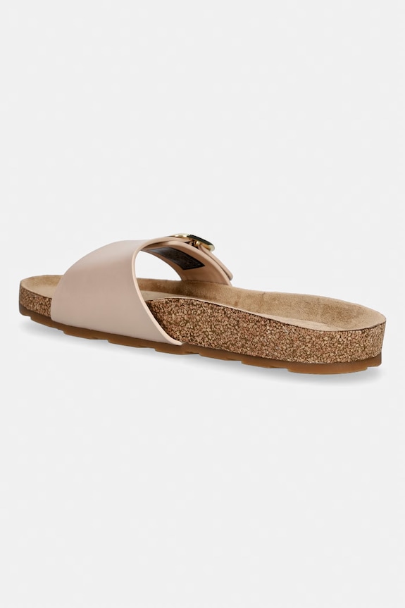Cipők Tommy Hilfiger papucs női bőr TH CLASSIC CORK SANDAL PEARL LTH FW0FW09344 bézs