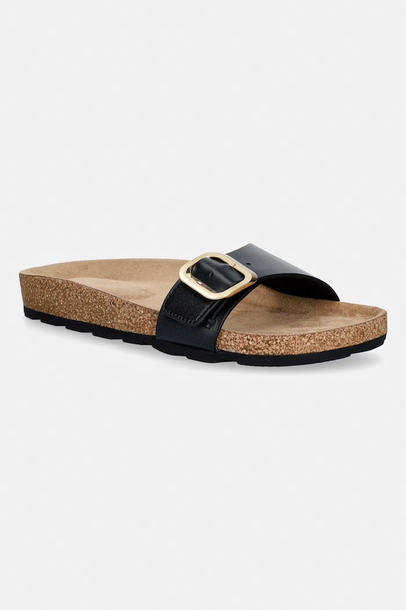Tommy Hilfiger papucs női bőr TH CLASSIC CORK SANDAL PEARL LTH fekete FW0FW09344
