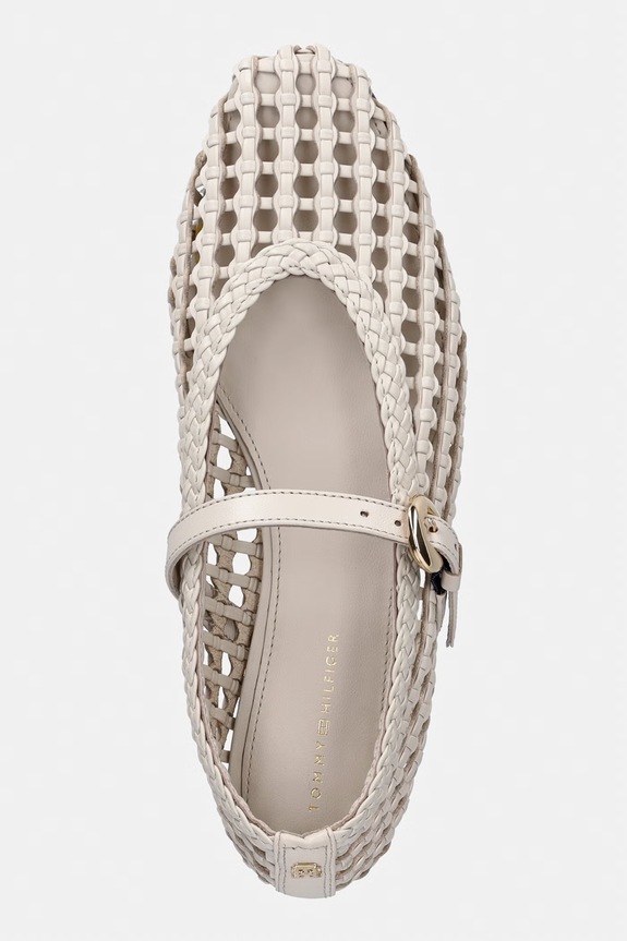 Tommy Hilfiger baleriny WOVEN LEATHER MIX BALLERINA beżowy FW0FW09244