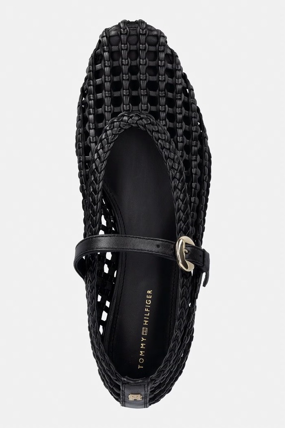 Tommy Hilfiger baleriny WOVEN LEATHER MIX BALLERINA czarny FW0FW09244