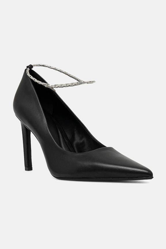 Δερμάτινες γόβες Calvin Klein ESS STILETTO HDW CHAIN LTH 90 στιλέτο μαύρο HW0HW02718