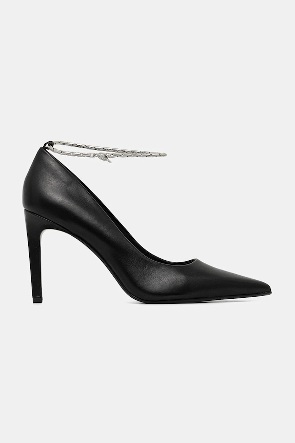 Δερμάτινες γόβες Calvin Klein ESS STILETTO HDW CHAIN LTH 90 HW0HW02718 μαύρο SS26