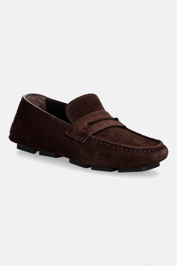 Semišové mokasíny Calvin Klein SQUARE DRIVER SUEDE semišová koža hnedá HW0HW02844