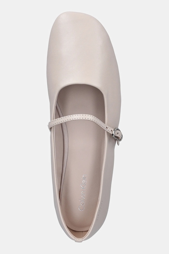 Δερμάτινες μπαλαρίνες Calvin Klein OBLIQUE BALLERINA MJ LTH HDW μπεζ HW0HW02847