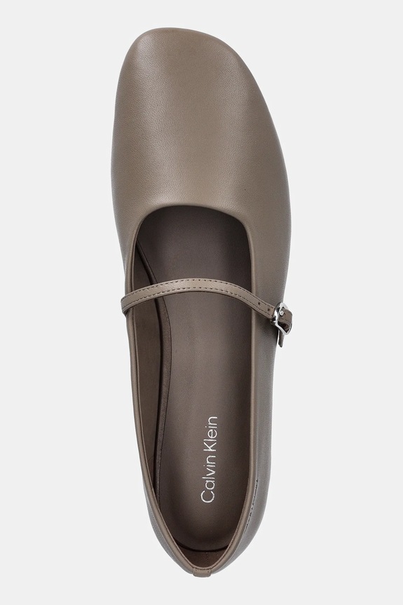 Calvin Klein bőr balerina cipő OBLIQUE BALLERINA MJ LTH HDW bézs HW0HW02847