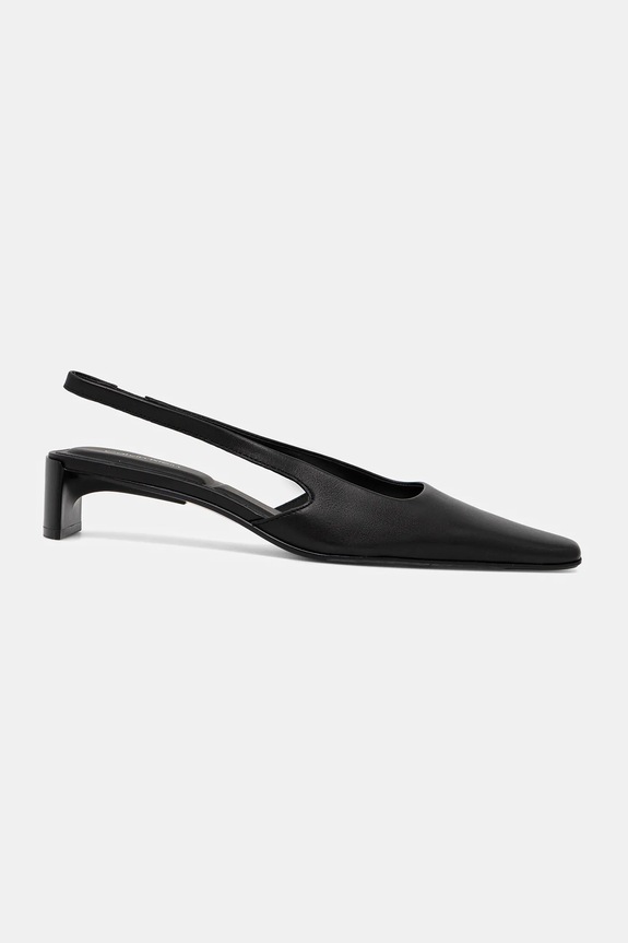 Δερμάτινες γόβες Calvin Klein SET BACK HEEL PUMP SLINGBACK LTH χοντρό τακούνι μαύρο HW0HW02848