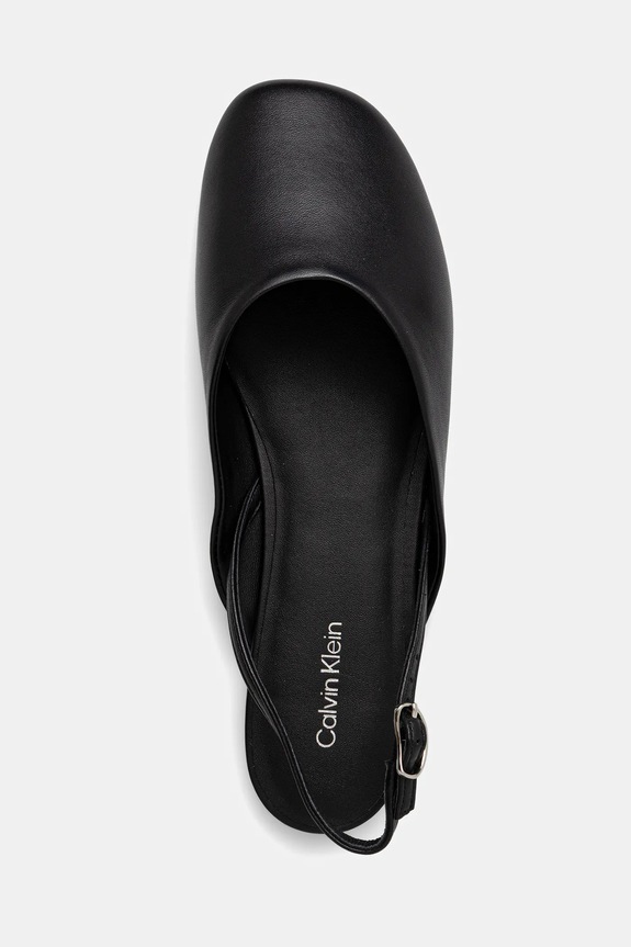 Calvin Klein balerini de piele OBLIQUE BALLERINA SLINGBACK LTH negru HW0HW02852