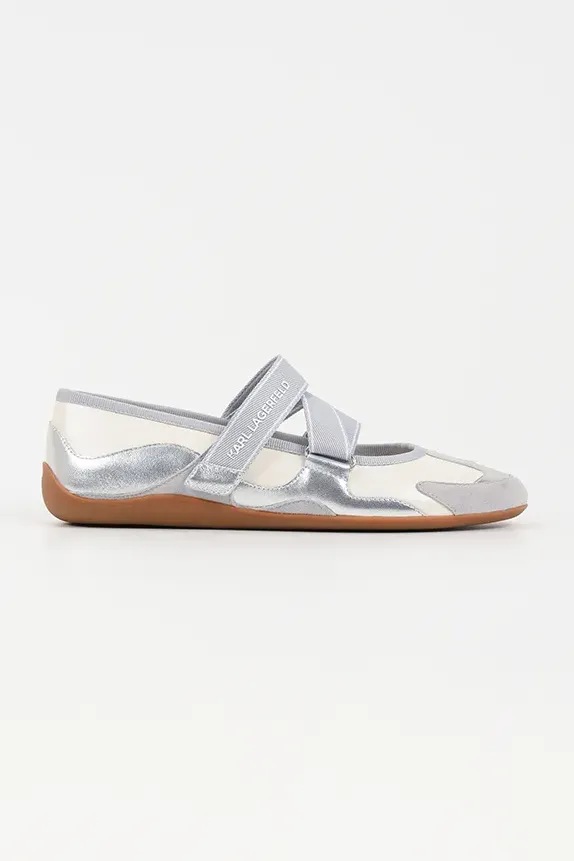 Karl Lagerfeld balerini de piele ALTIA piele întoarsă argintiu KL66101.3SL
