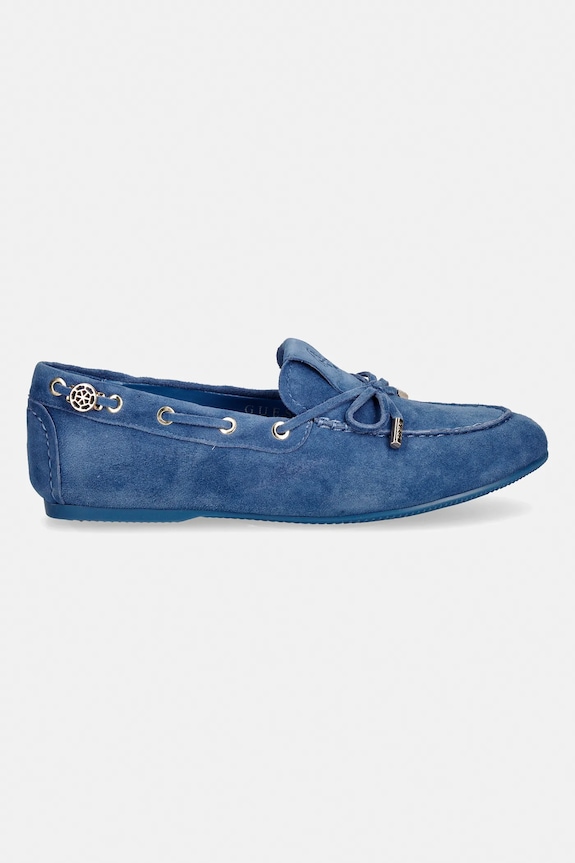 Mokasinke od brušene kože Guess AISHA FLPAIS.SUE14.BLUE plava SS26