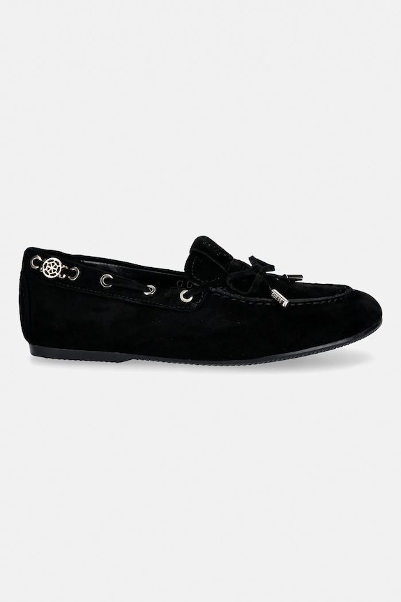 Μοκασίνια σουέτ Guess AISHA FLPAIS.SUE14.BLACK μαύρο SS26