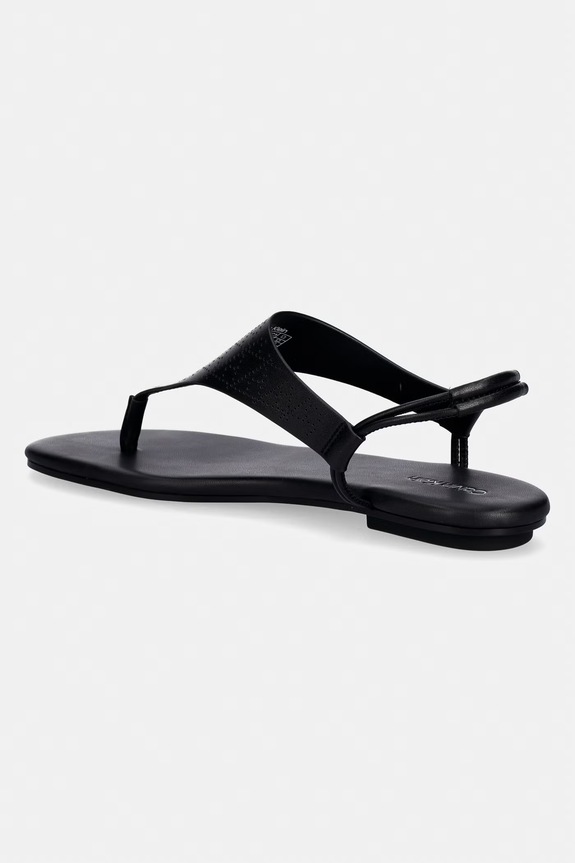 Obuća Calvin Klein sandale za žene od kože ORG FLAT SNDL THONG LTH AOP HW0HW02858 crna