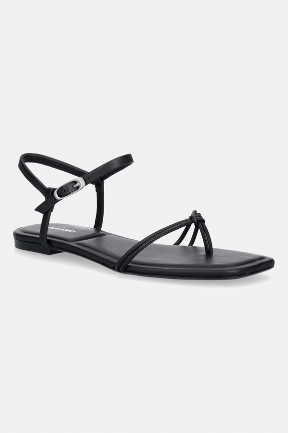 Calvin Klein sandały damskie SQUARE FLAT SANDAL STRAP LTH czarny HW0HW02863