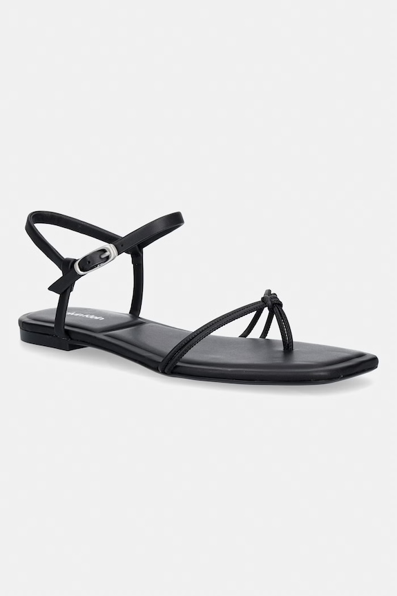 Calvin Klein sandały damskie SQUARE FLAT SANDAL STRAP LTH czarny HW0HW02863