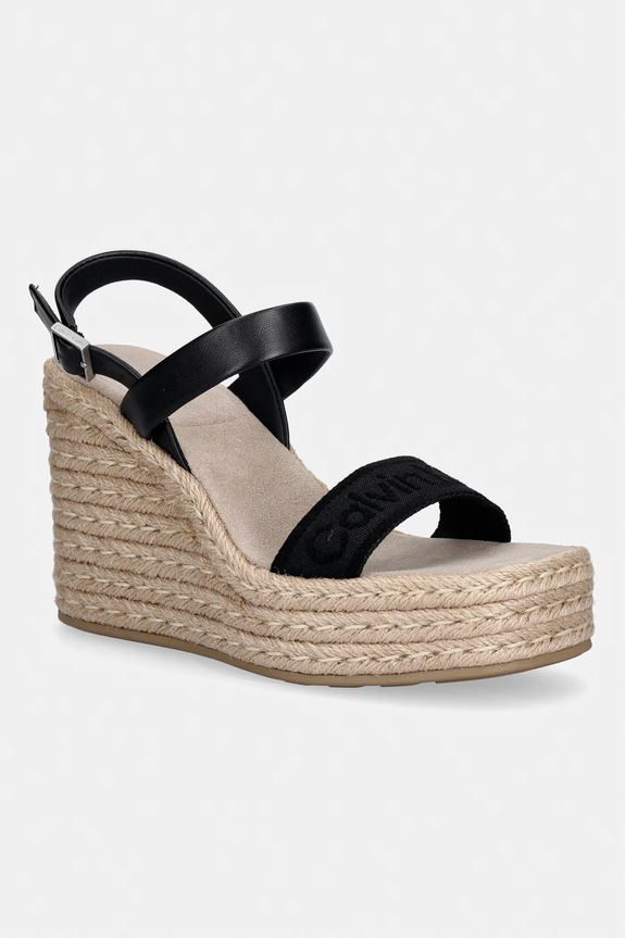 Calvin Klein sandale s klinastom potpeticom WEDGE ESPAD 70 WEBBING LTH crna HW0HW02901
