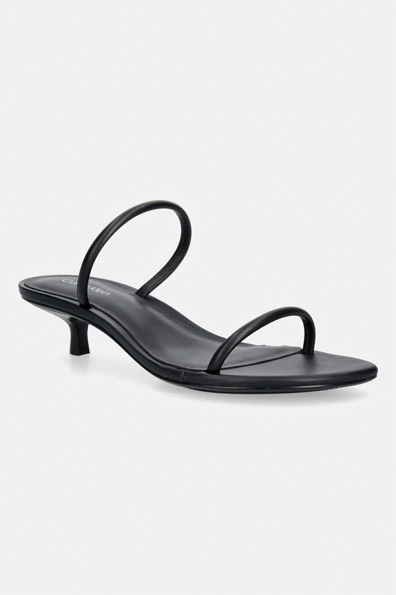 Calvin Klein sandale na tanku potpeticu od kože KITT HEEL SNDL DOUBLE STRAP LTH crna HW0HW02919