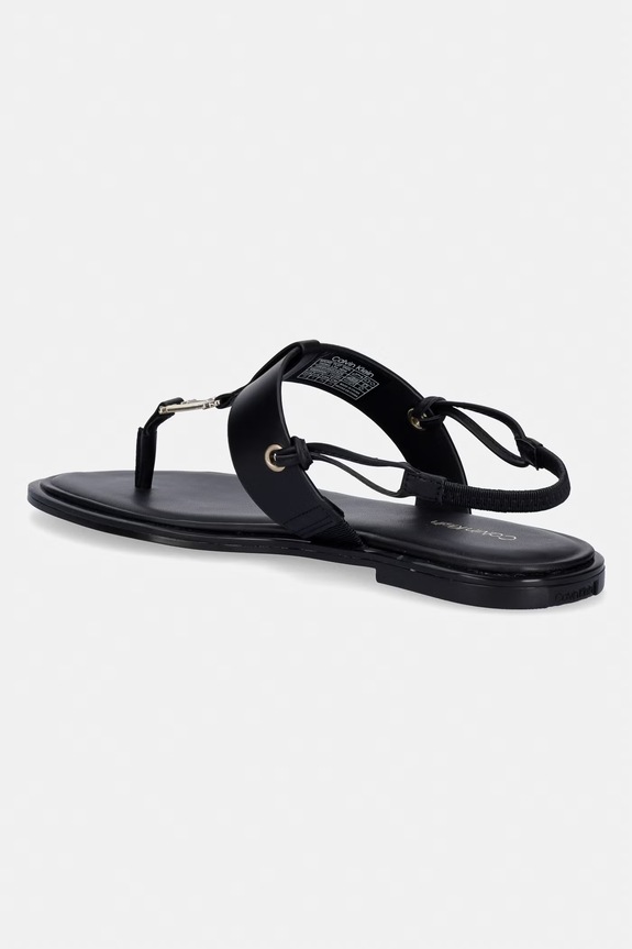 Boty Calvin Klein sandály na plochém podpatku dámské kožené ROUND FLAT SNDL THONG LTH HDW HW0HW02926 černá