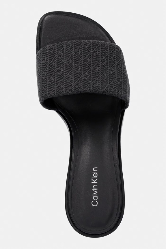 Calvin Klein natikače s debelom potpeticom za žene BLOCK HEEL SANDAL AOP crna HW0HW03016