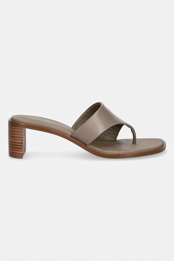 Calvin Klein žabky dámské kožené BLOCK HEEL SNDL THONG LTH HW0HW03017 hnědá SS26