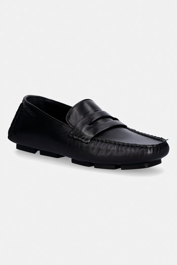 Calvin Klein mokasíny dámske kožené SQUARE DRIVER LTH čierna HW0HW02944