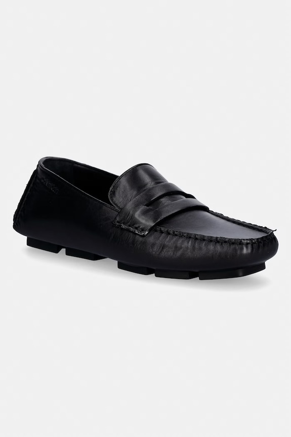 Calvin Klein mokasíny dámske kožené SQUARE DRIVER LTH čierna HW0HW02944