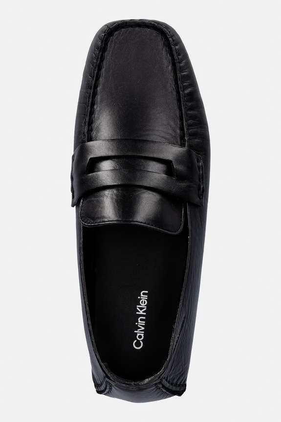 Calvin Klein mokasíny dámske kožené SQUARE DRIVER LTH čierna HW0HW02944