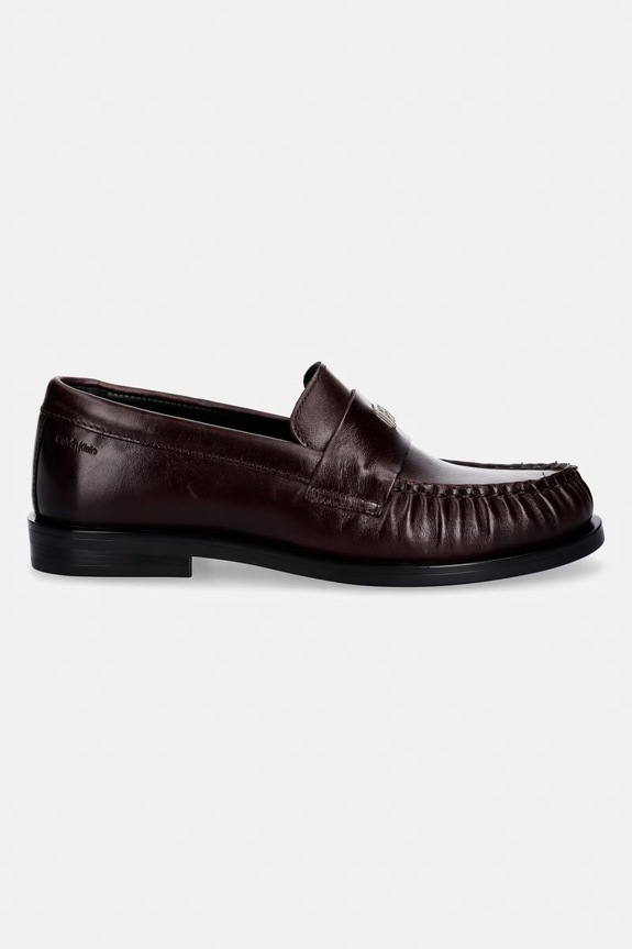 Calvin Klein mocassini da donna in pelle ROUND LOAFER LTH HDW HW0HW03031 marrone SS26