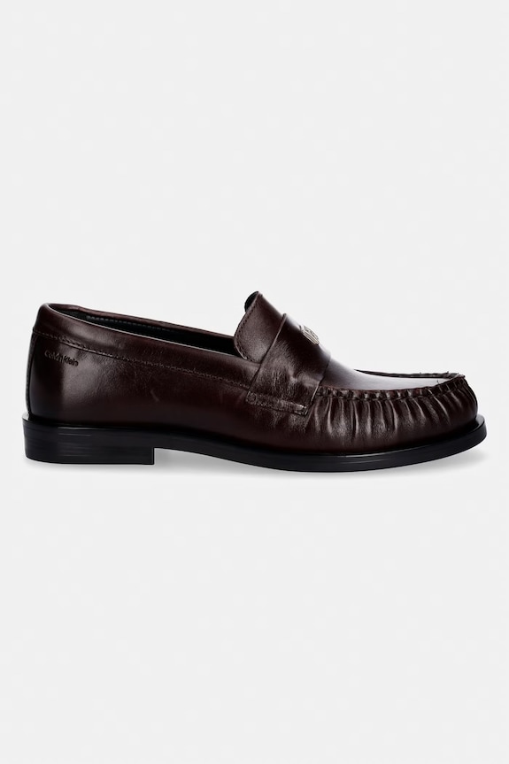 Calvin Klein mocassini da donna in pelle ROUND LOAFER LTH HDW HW0HW03031 marrone SS26