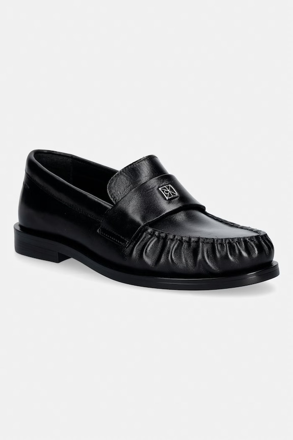 Calvin Klein mocassini da donna in pelle ROUND LOAFER LTH HDW nero HW0HW03031
