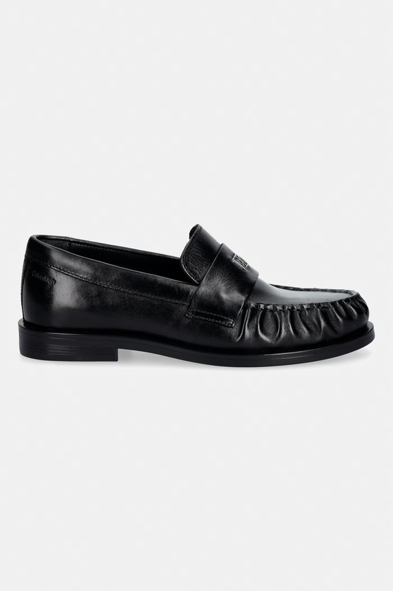 Calvin Klein mocassini da donna in pelle ROUND LOAFER LTH HDW HW0HW03031 nero SS26