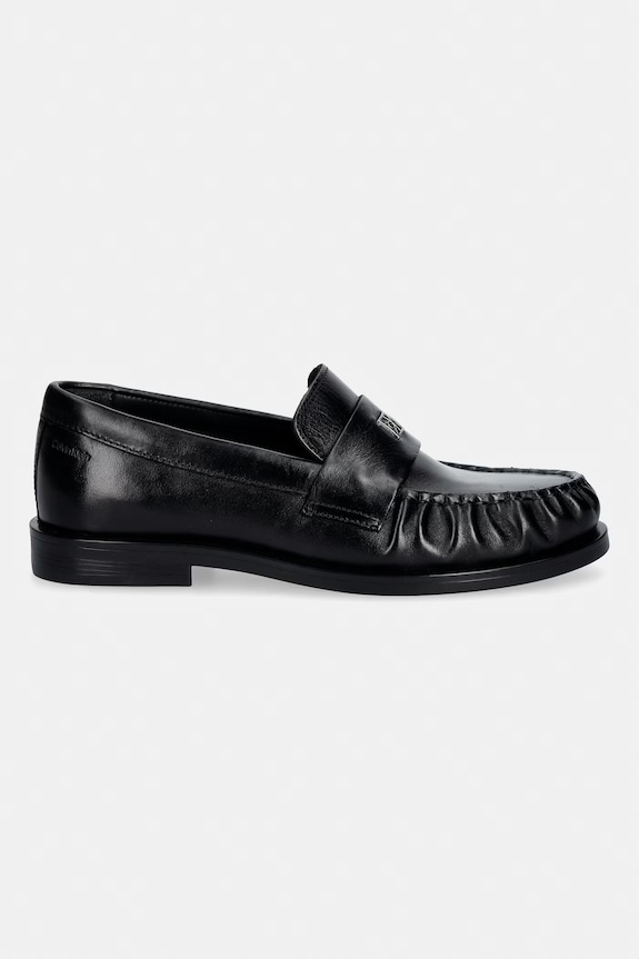Calvin Klein mocassini da donna in pelle ROUND LOAFER LTH HDW HW0HW03031 nero SS26
