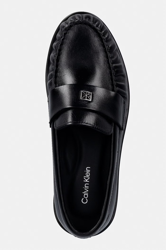 Calvin Klein mocassini da donna in pelle ROUND LOAFER LTH HDW nero HW0HW03031