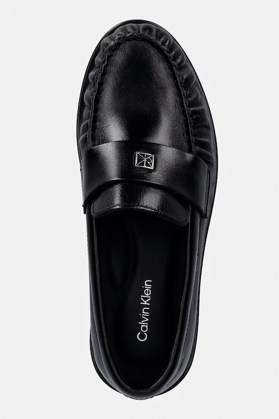 Calvin Klein mocassini da donna in pelle ROUND LOAFER LTH HDW nero HW0HW03031