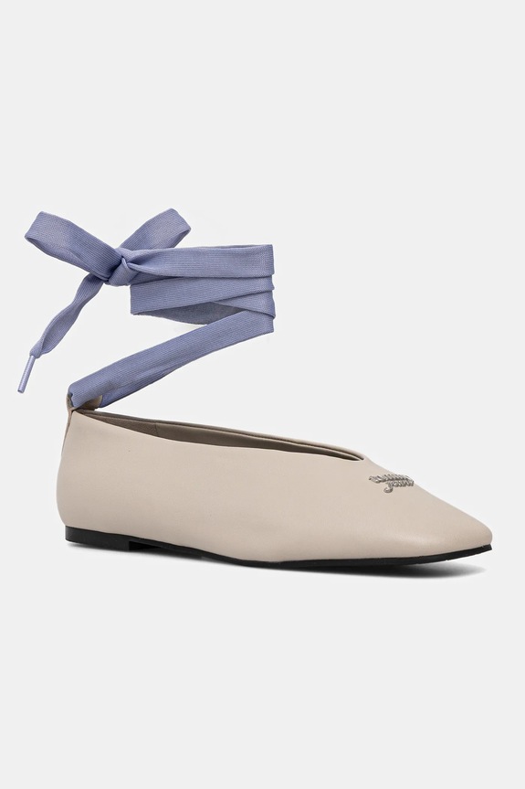 Kožené balerínky Tommy Jeans TJW BALLERINA WITH LACES béžová EN0EN02939