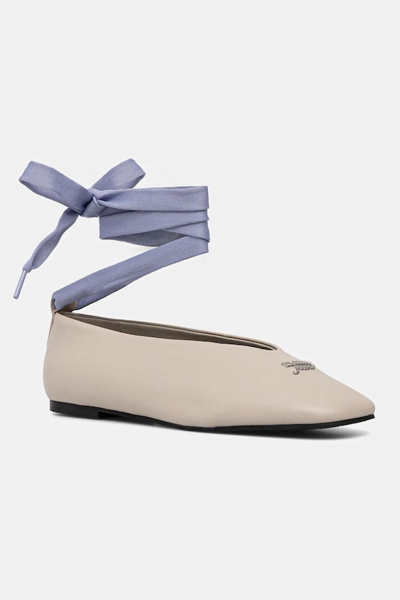 Kožené balerínky Tommy Jeans TJW BALLERINA WITH LACES béžová EN0EN02939