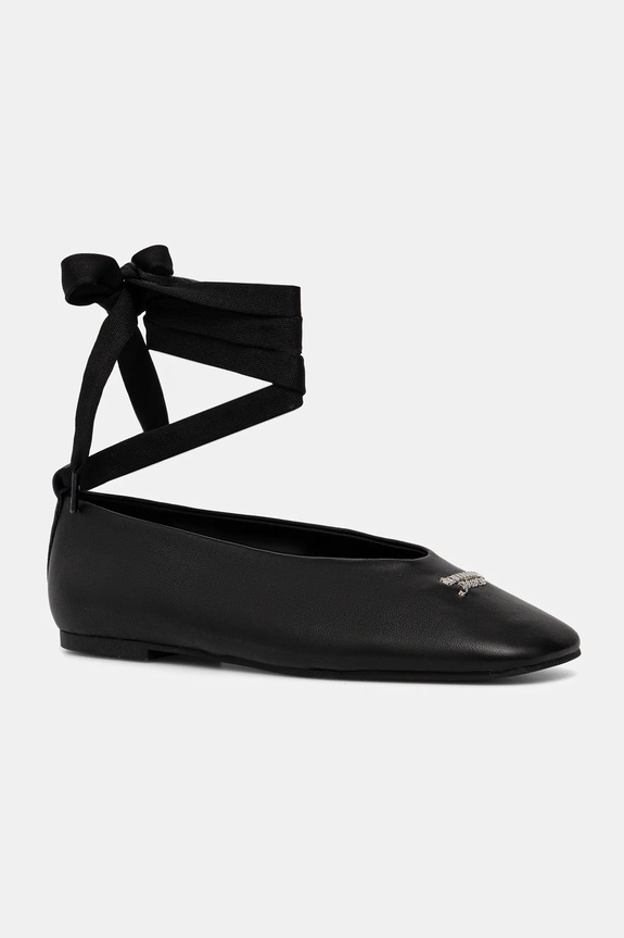 Δερμάτινες μπαλαρίνες Tommy Hilfiger TJW BALLERINA WITH LACES μαύρο EN0EN02939