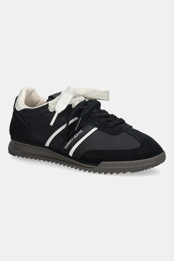 Tommy Hilfiger sneakers in pelle TJW LOW PROFILE RUNNER LTHR MIX pelle fiore nero EN0EN03001