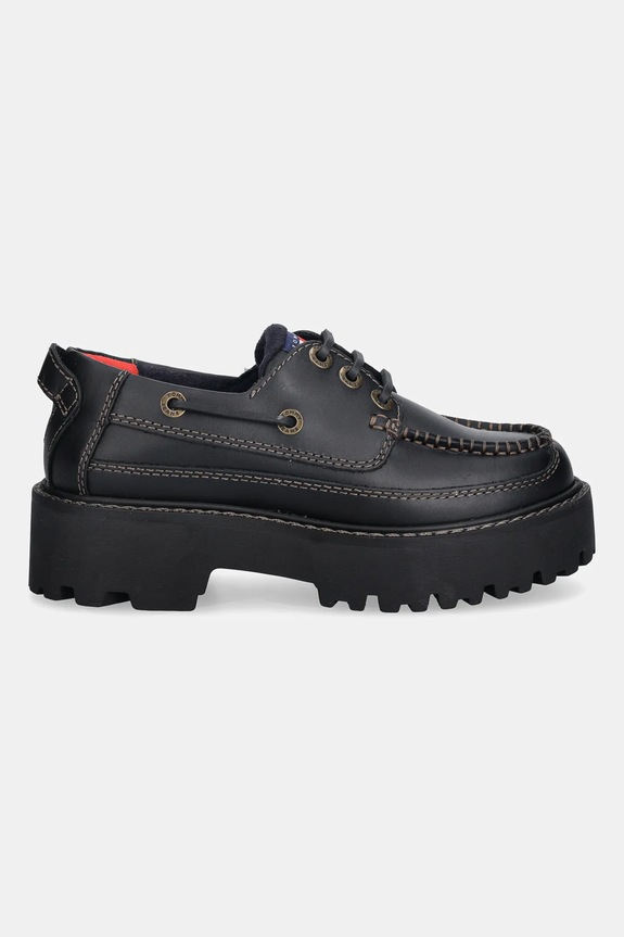 Kožené poltopánky Tommy Jeans ARCHIVE 01 BOAT SHOE LEATHER EN0EN03003 čierna SS26