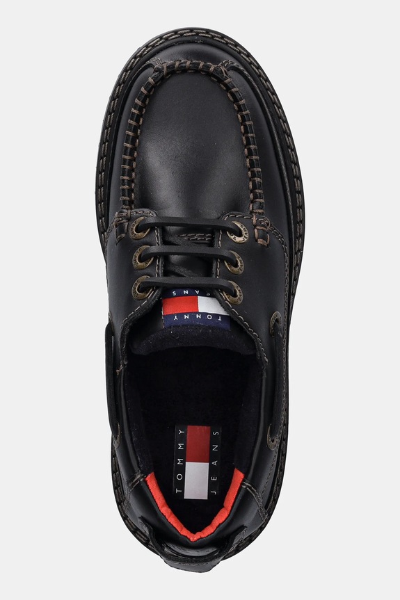Kožené poltopánky Tommy Jeans ARCHIVE 01 BOAT SHOE LEATHER čierna EN0EN03003