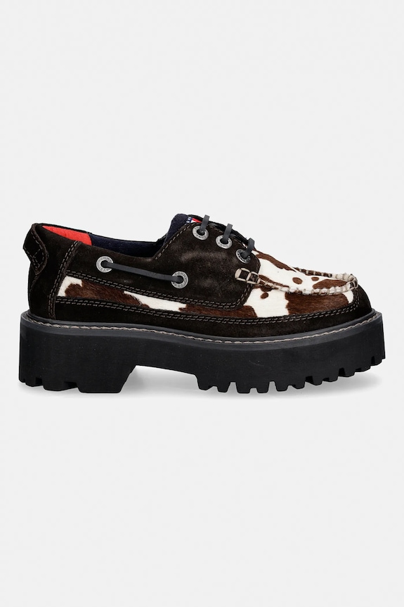 Mokasini iz semiša Tommy Jeans ARCHIVE 01 CALF HAIR EN0EN03004 rjava SS26