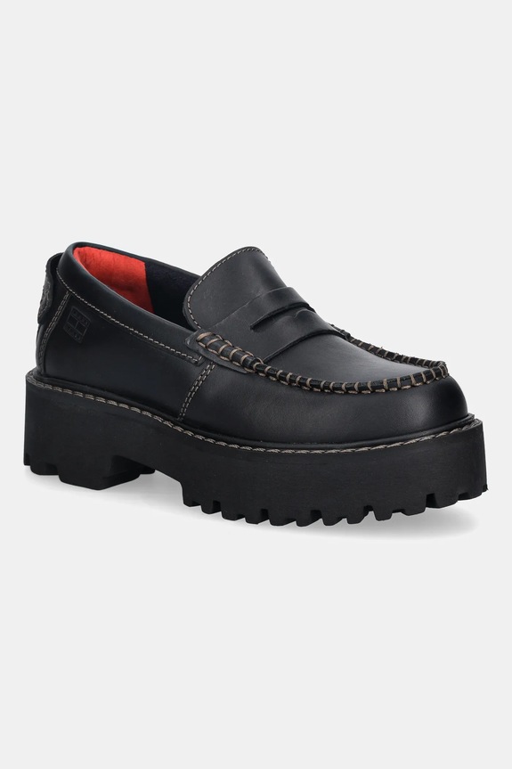 Kožené mokasíny Tommy Jeans ARCHIVE 01 LOAFER LEATHER usňová koža čierna EN0EN03005