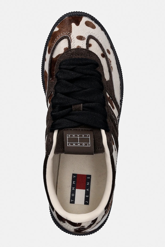 Kožne tenisice Tommy Jeans THE GREENWICH EDGE CALF HAIR smeđa EN0EN03007