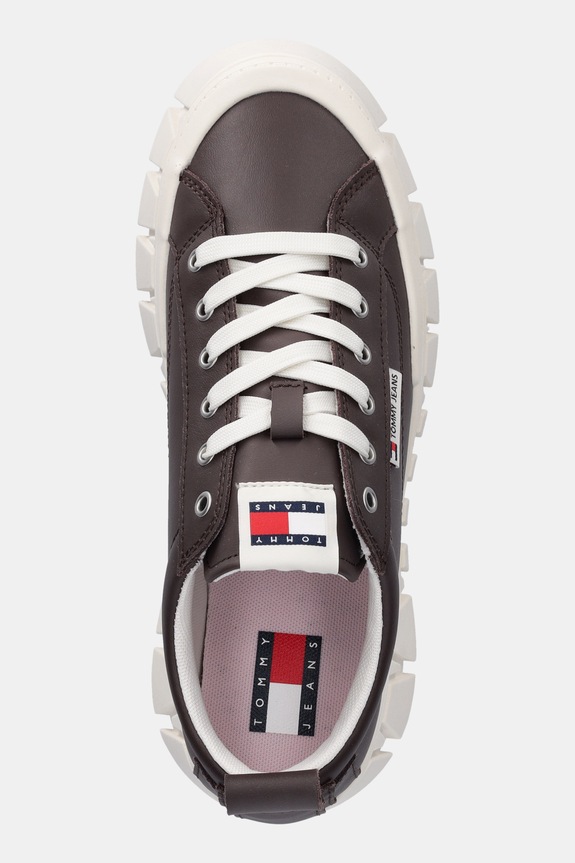 Tommy Jeans sneakers in pelle TJW VULC FLATFORM LEATHER marrone EN0EN03008