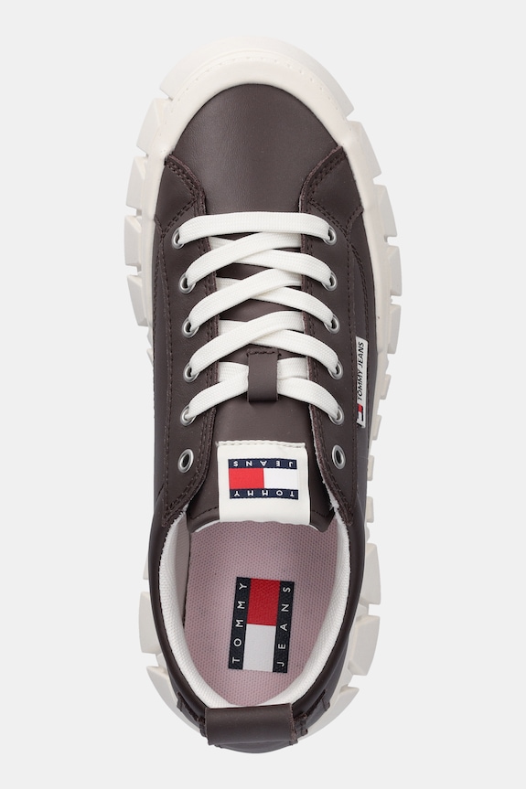 Tommy Jeans sneakers in pelle TJW VULC FLATFORM LEATHER marrone EN0EN03008