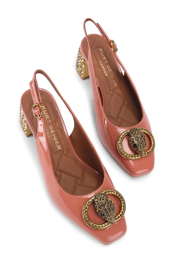 Кожени обувки с дебел ток Kurt Geiger London Chelsea Block Slingback 3415017309 кафяв SS26