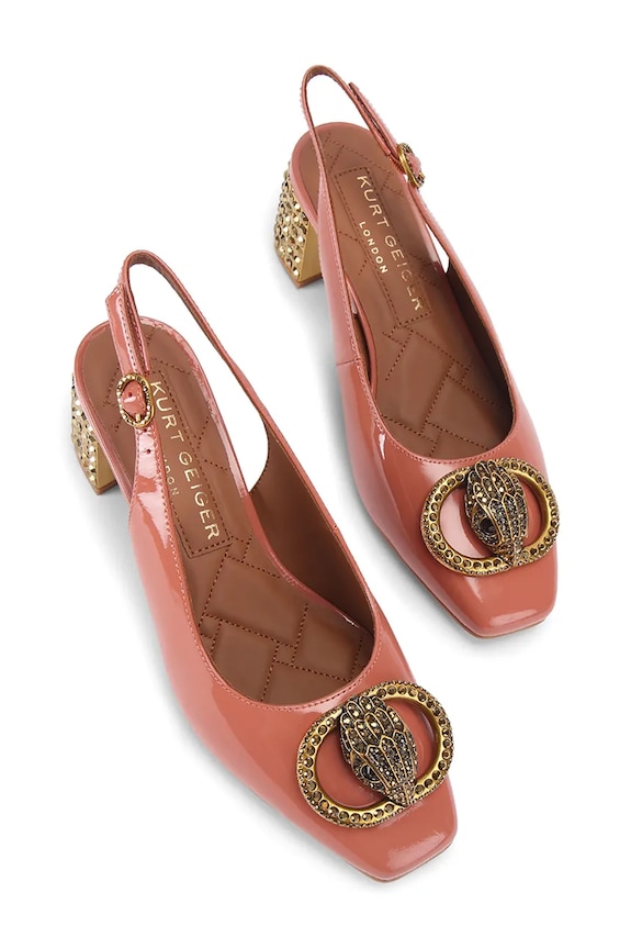 Кожени обувки с дебел ток Kurt Geiger London Chelsea Block Slingback 3415017309 кафяв SS26