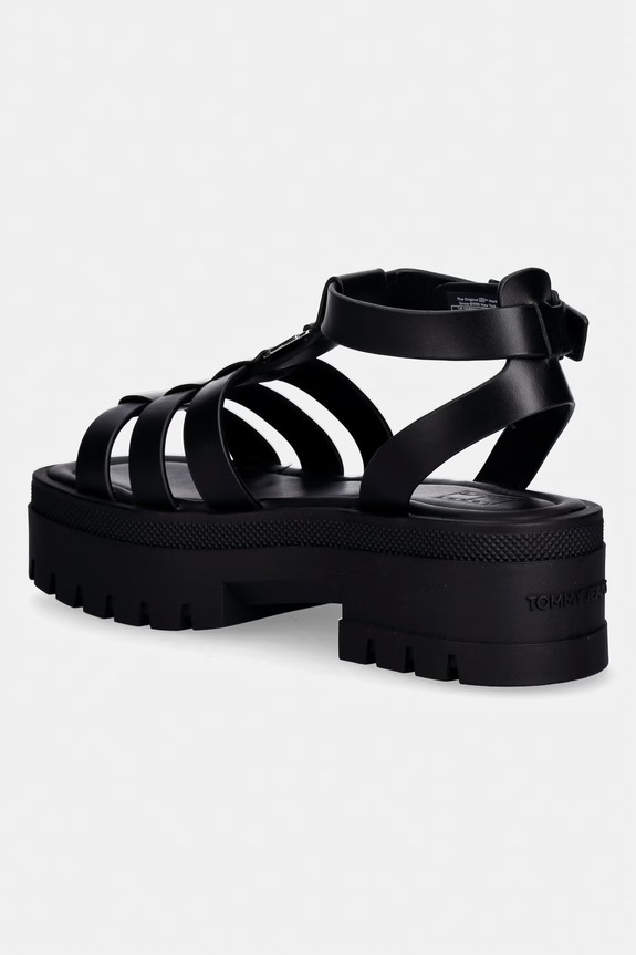 Încălțăminte Tommy Jeans sandale pentru femei, din piele TJW FISHERMAN LEATHER MAX SANDAL EN0EN02943 negru